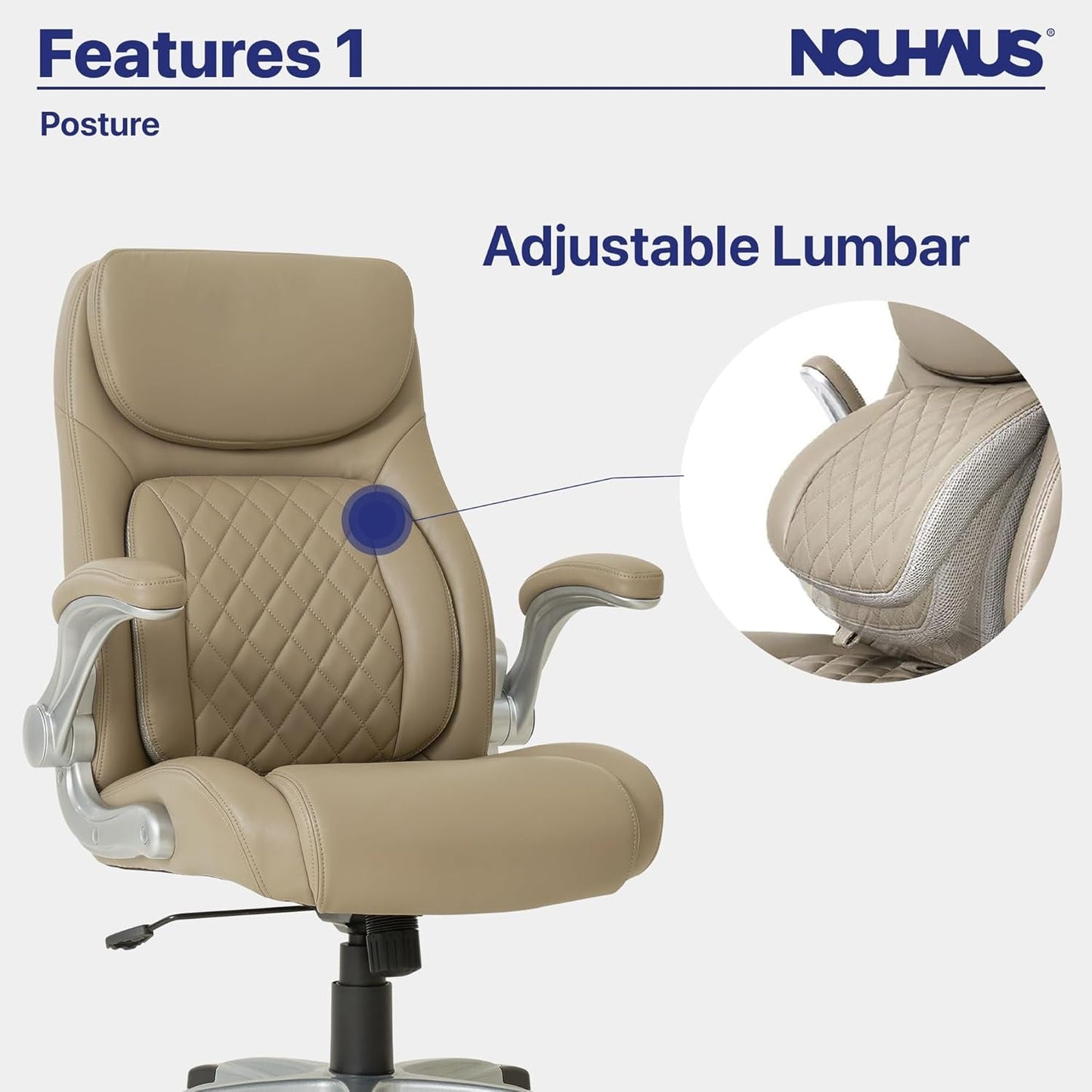 +Posture Ergonomic PU Leather Office Chair. Click5 Lumbar Support with