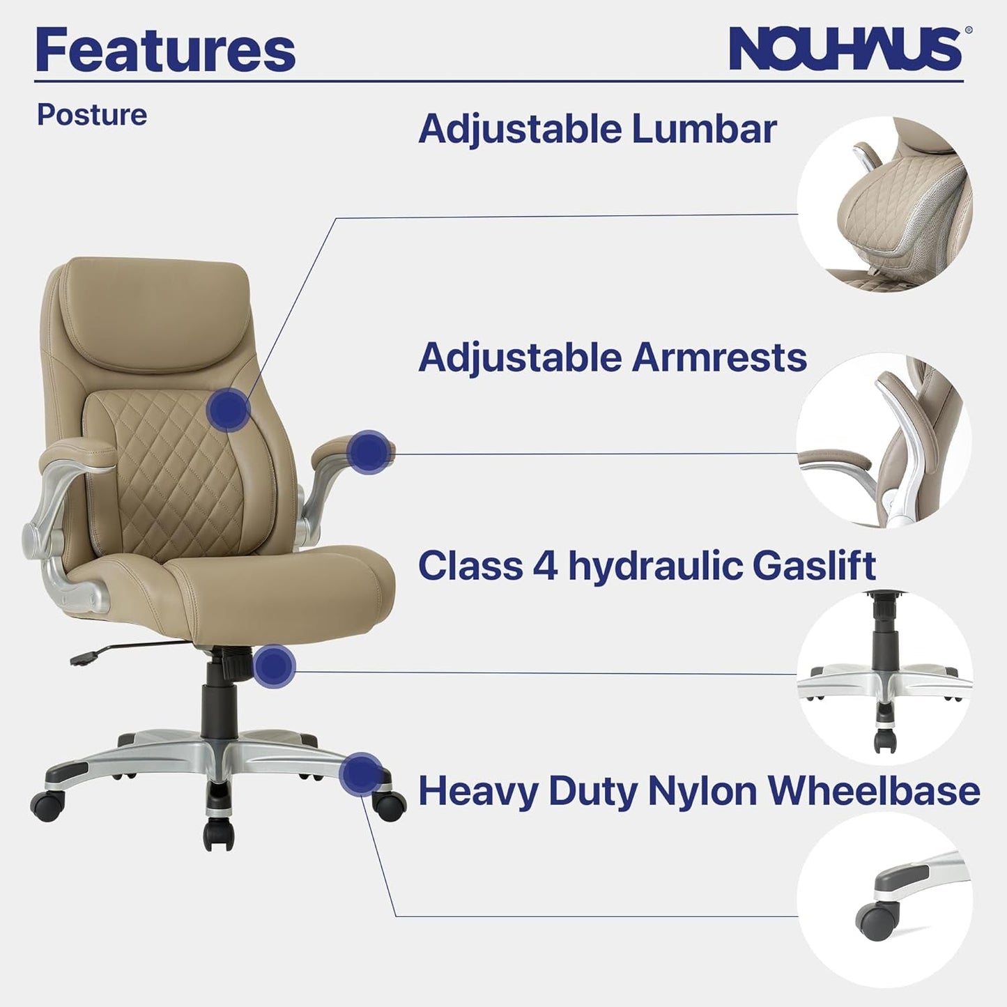 +Posture Ergonomic PU Leather Office Chair. Click5 Lumbar Support with