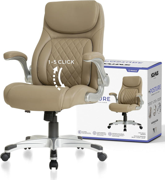 +Posture Ergonomic PU Leather Office Chair. Click5 Lumbar Support with