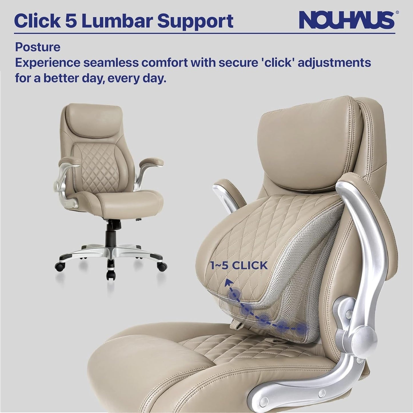 +Posture Ergonomic PU Leather Office Chair. Click5 Lumbar Support with